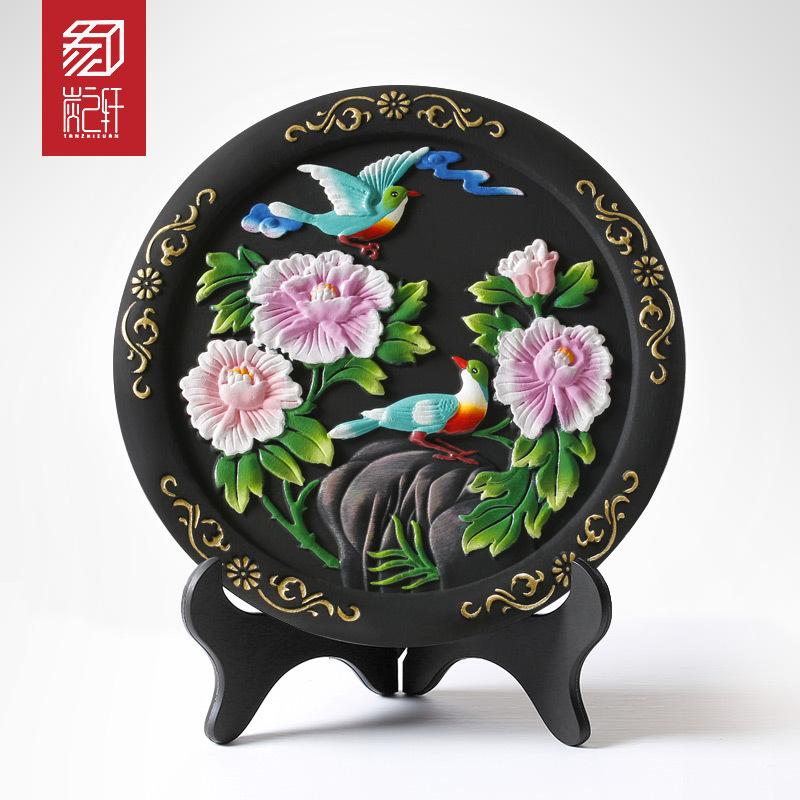 新中式花鸟装饰画义乌商贸城工艺品批发定制活性炭雕摆件鸟语花香