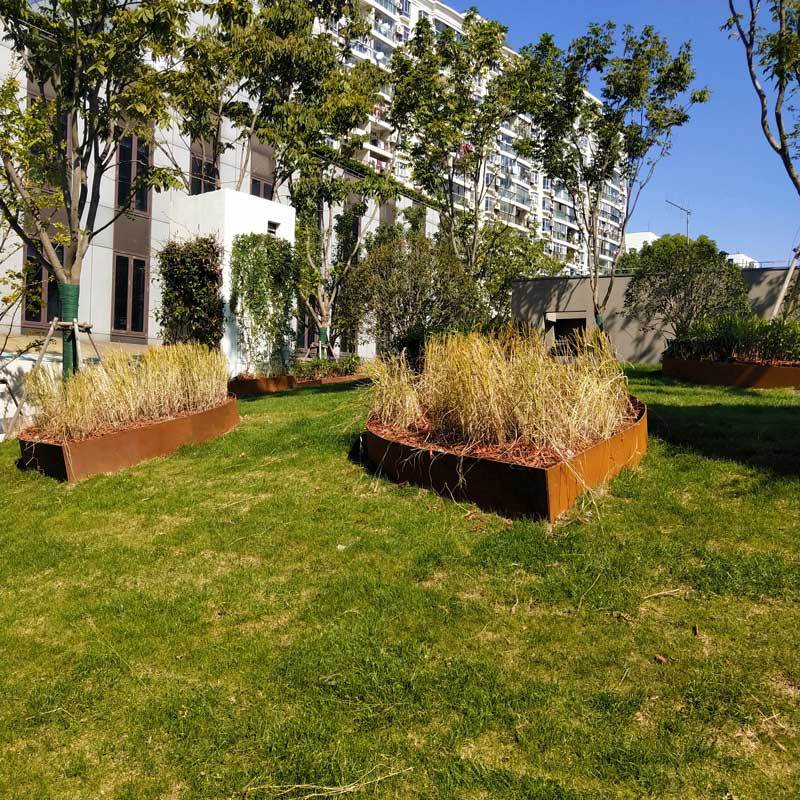 红锈铁板围边加工锈钢板花池 园林耐候钢花池 别墅花园景观装饰