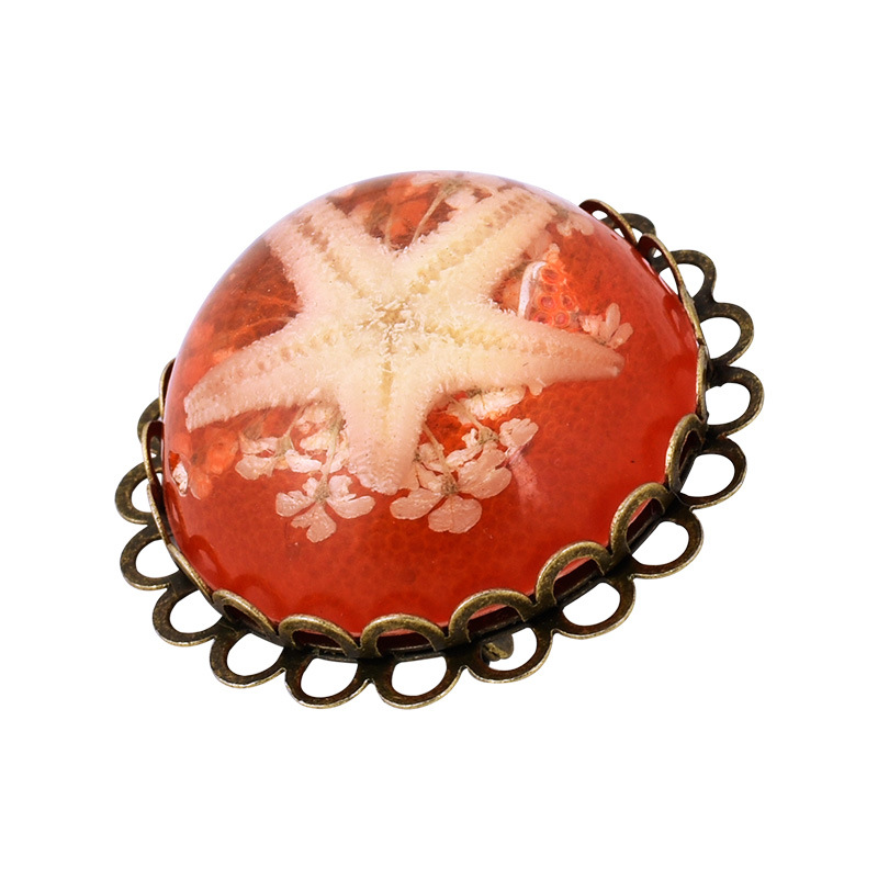 wish复古圆形胸针 透明树脂干花挂件 小海星毛呢大衣胸针配饰