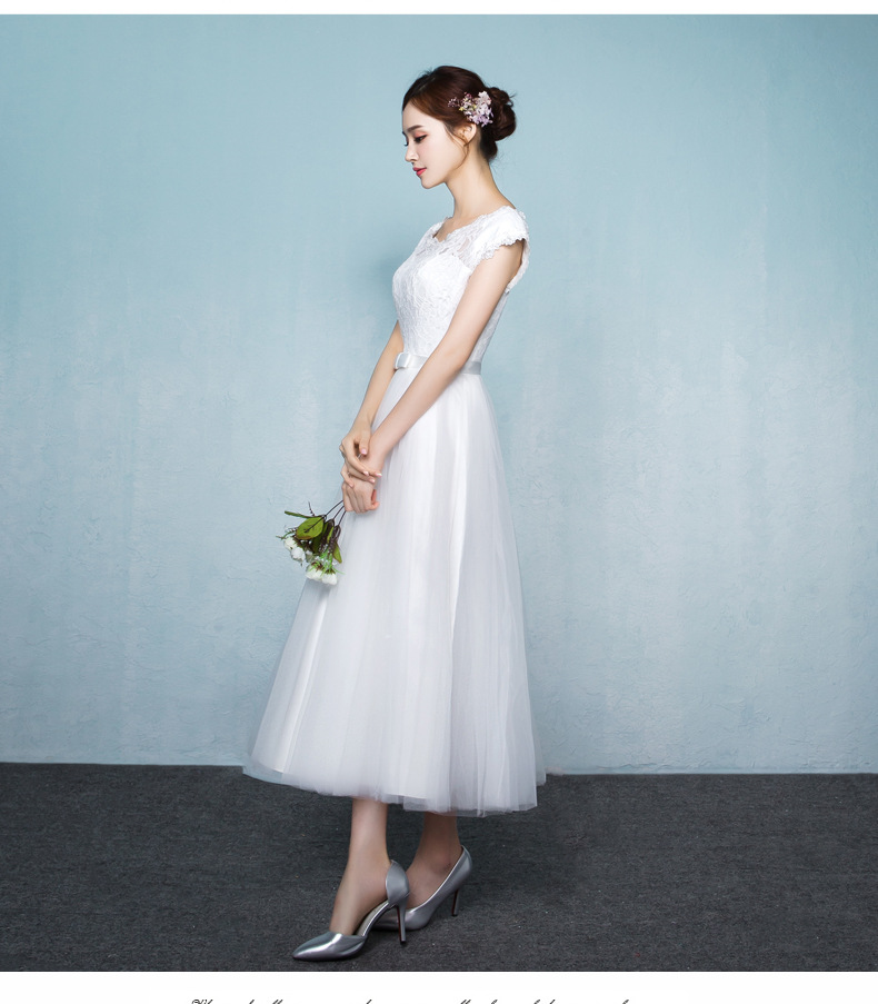 宴会晚礼服白色伴娘服中长款2018新款演出连衣裙伴娘团小姐妹裙女