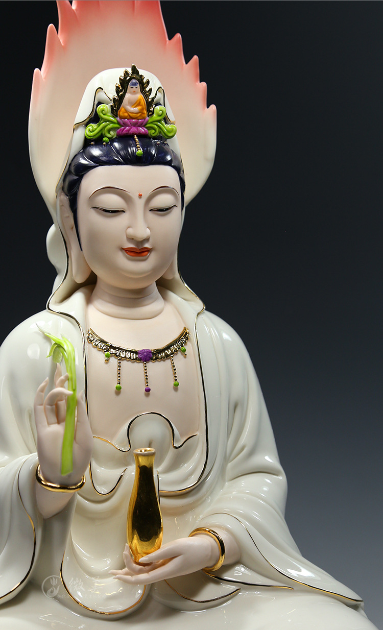 【上美】多尺寸云莲座杨柳净瓶观音像彩绘佛像供奉观世音菩萨镇宅