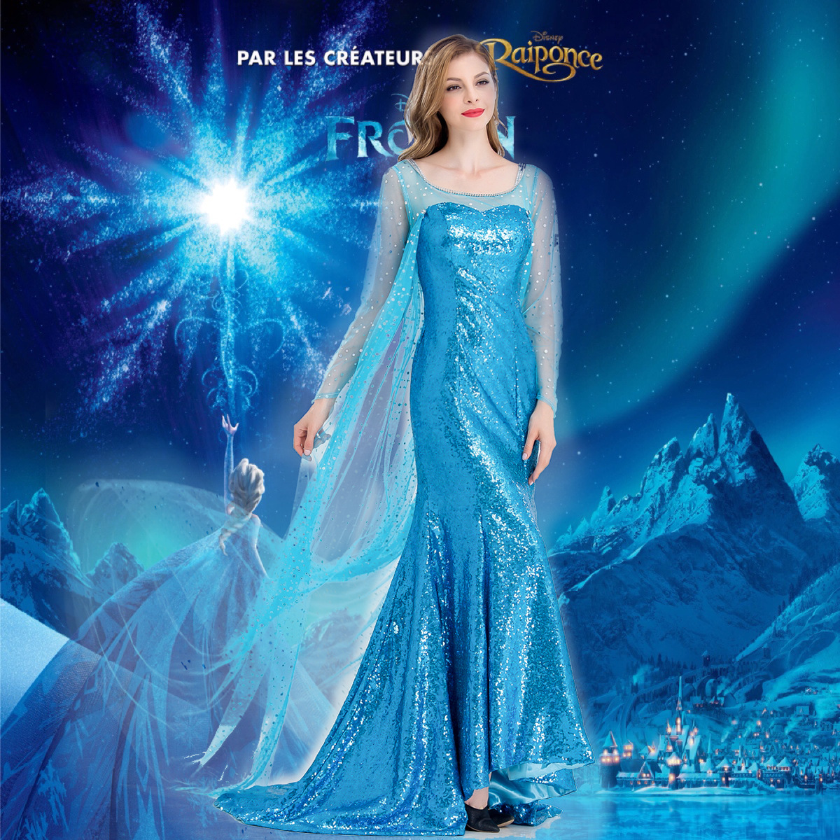 成人艾莎冰雪奇缘 cosplay角色扮演服装 舞台演出服 艾莎公主裙