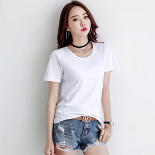 10元t恤2018夏季韩版短袖白色圆领t恤大码显瘦简约纯白打底女上衣