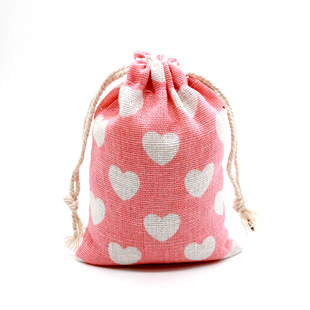 粉色桃心棉布袋可爱少女首饰饰品收纳包9*12棉布爱心束口袋现货