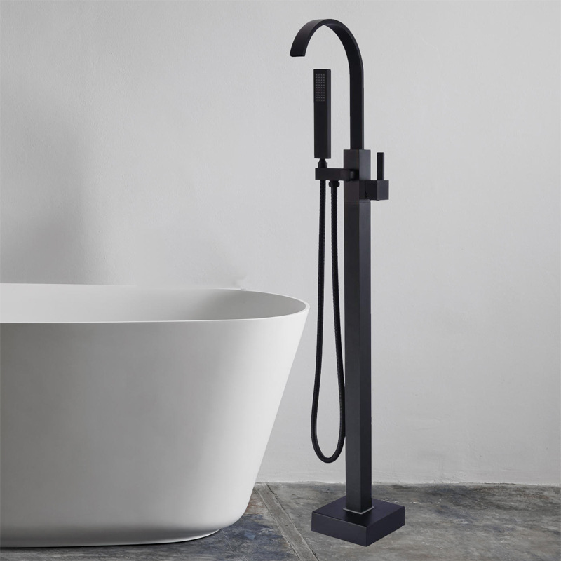 全铜四方浴缸龙头落地淋浴花洒套装冷热立式缸边式龙头墙面进水