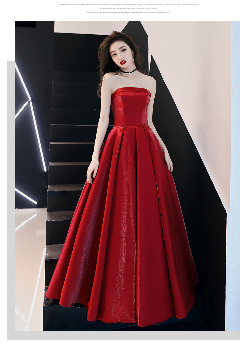 敬酒服礼服裙女2018新款酒红色抹胸新娘结婚晚礼服名媛聚会连衣裙