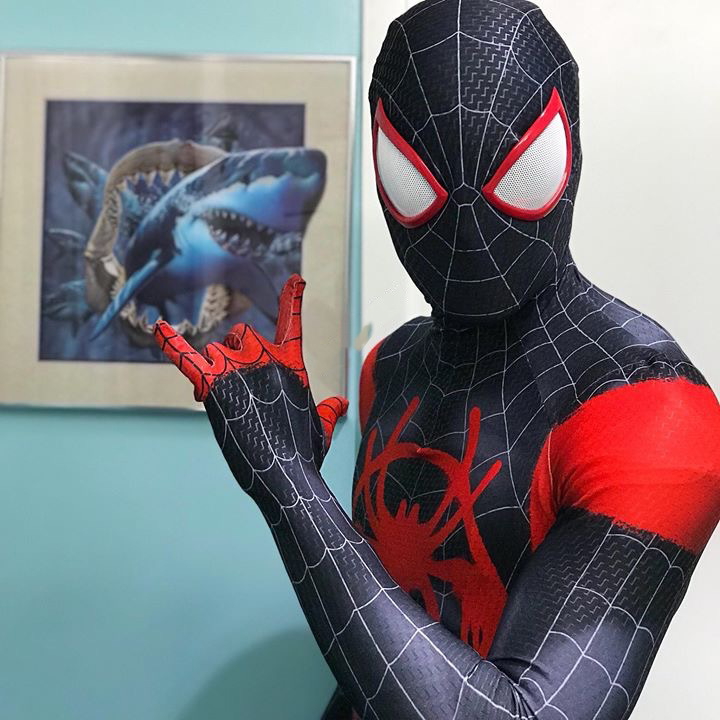 miles morales into spider verse黑色蜘蛛人连体紧身衣cos服