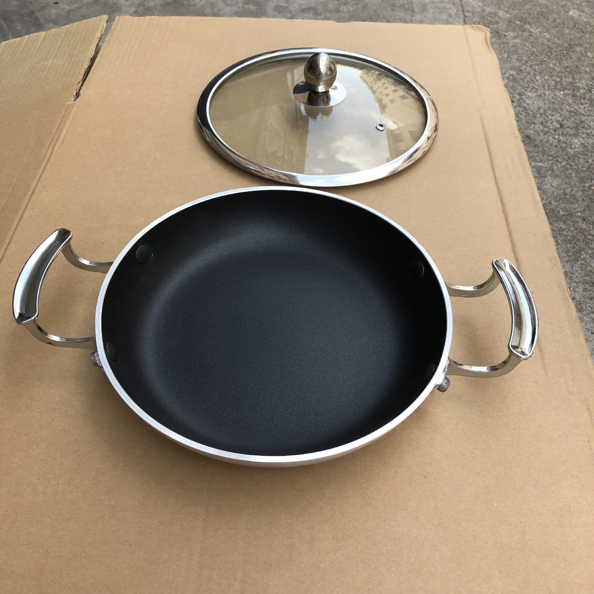 厂家直销 双耳煎锅 平底锅 复底煎锅 生煎锅