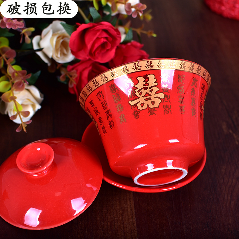 Spot Wedding Tea Cup Wedding Supplies Ceramic Red Bowl Tea Cup Wedding Tea Set Wholesale