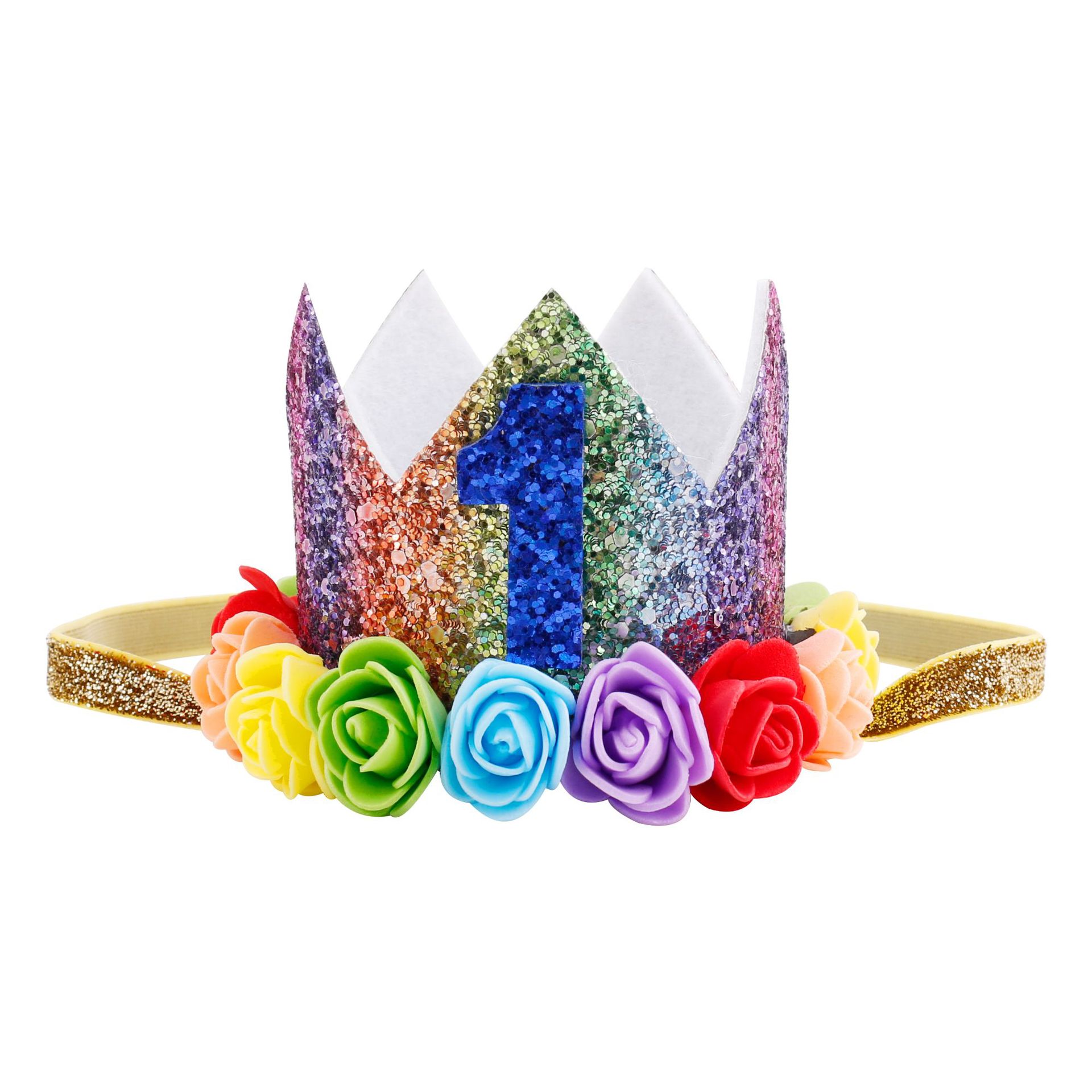 欧美爆款儿童发带彩虹皇冠发饰宝宝生日派对表演写真宝宝头饰批发