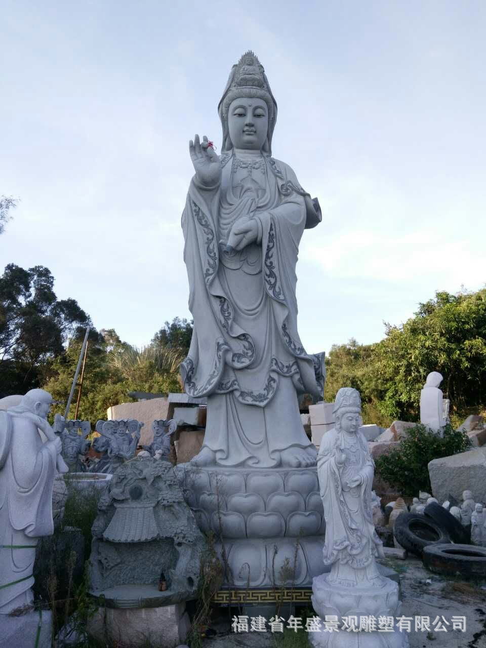 石雕坐观音雕像 佛像人物雕塑 道观寺庙菩萨摆件 现货观音