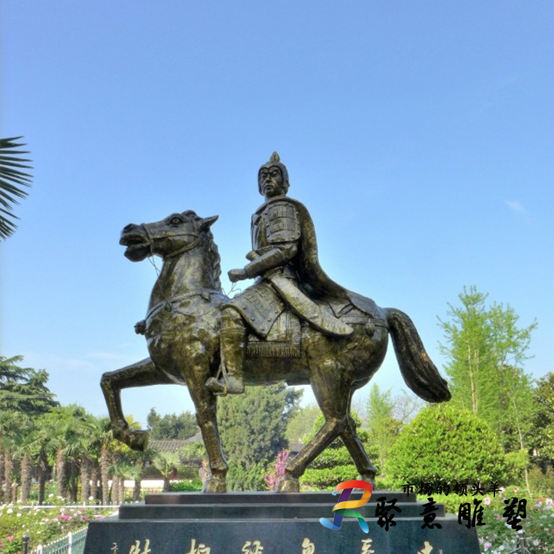 玻璃钢仿铜古代人物诗人卞元亨将军骑马打老虎雕塑 广场景观摆件
