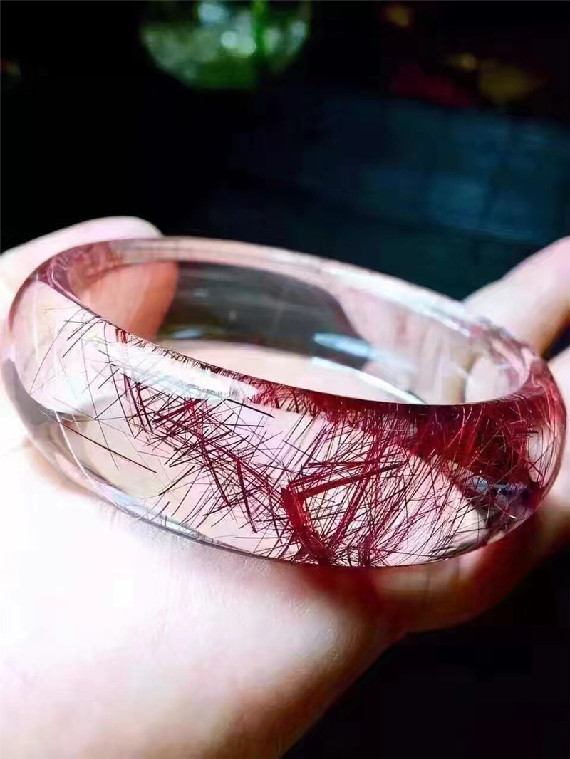 天然红发晶顺发晶水晶手镯 红水晶顺发手镯红钛晶镯子 璧瑞实业