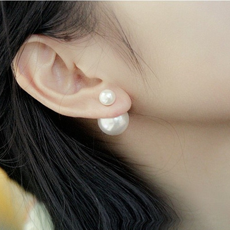 Korean Fashion Temperamental Pearl Stud Earrings Big and Small Balls Two Sides Pearl Stud Earrings Women's Simple Earrings Women's Small Jewelry Wholesale