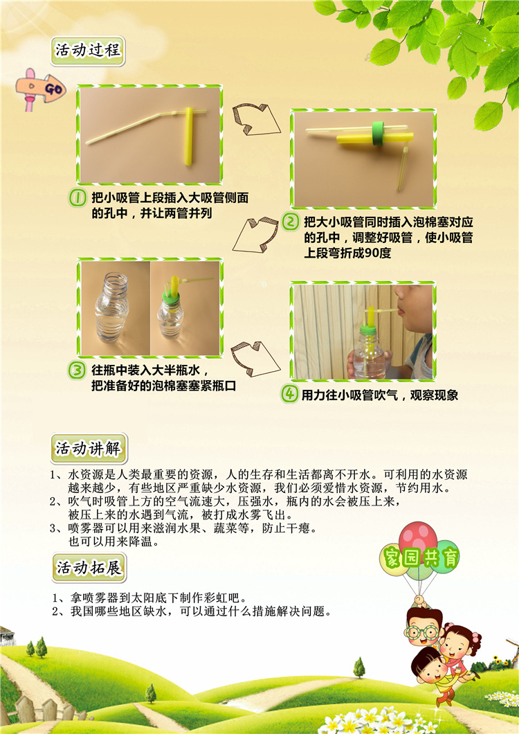 自制洒水喷雾器 幼儿园儿童diy益智科学探索小实验科教具玩具教材