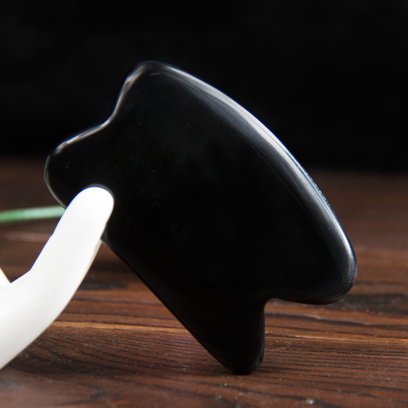 精品特厚黑水牛角刮痧板 四方形凹口按摩牛角刮痧片