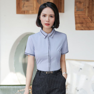 白衬衫女夏短袖职业装韩国修身正装工作服2018新款工装小领衬衣