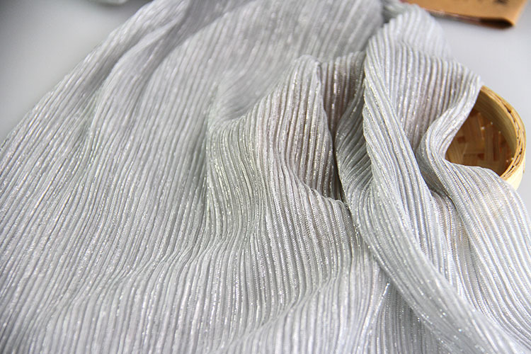 现货6色涤纶压邹幻灯丝网纱裙面料 褶皱网布面料 波