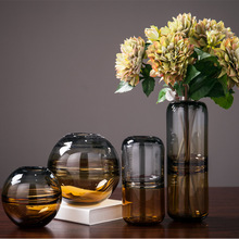 美式现代彩色玻璃花瓶客厅餐厅水培插花双色透明花器摆件样板房