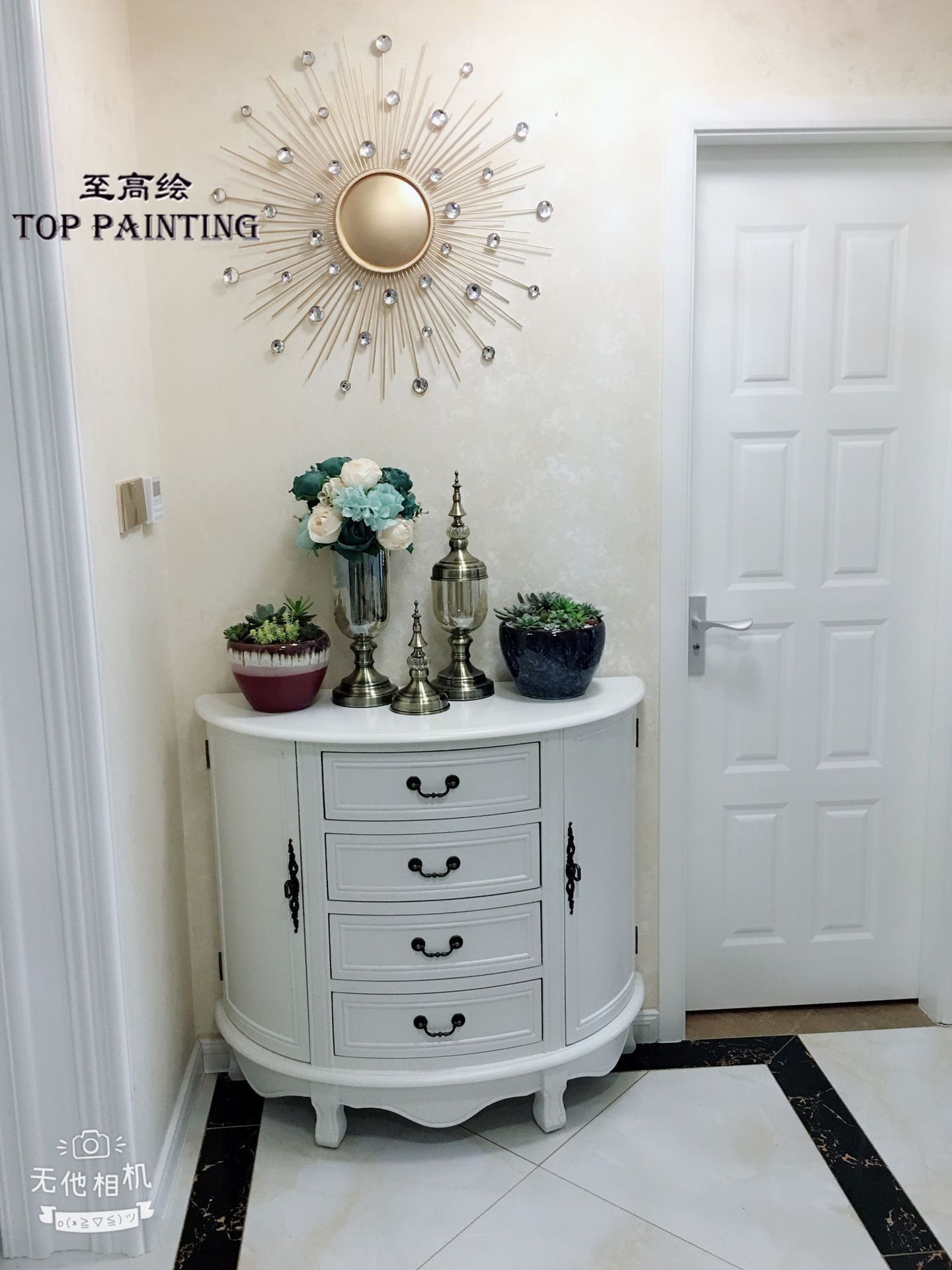 至高绘 欧式半圆玄关柜 客厅装饰柜进门隔断柜美式家具斗柜储物柜