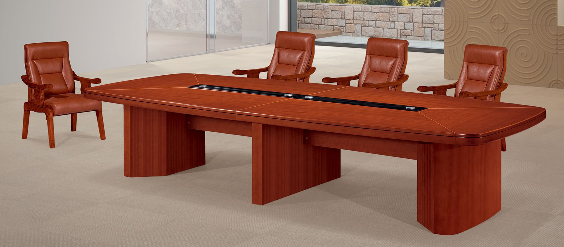 会议室长条桌实木贴皮大型会议桌