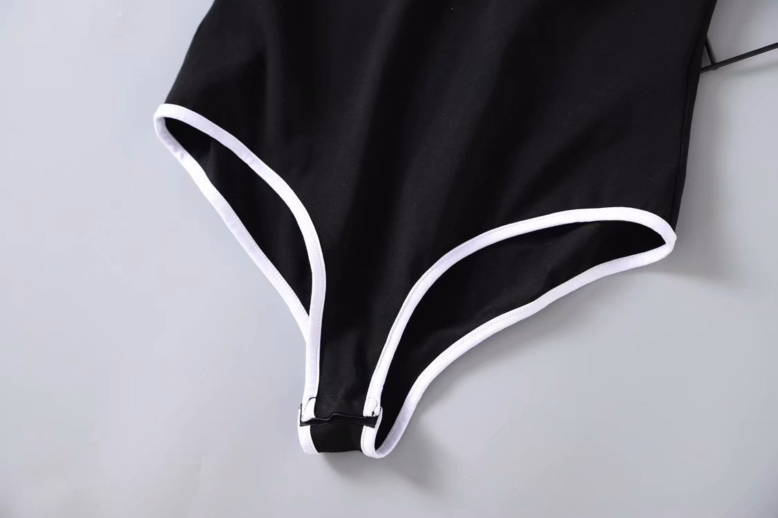 夏季新款欧美潮流撞色v领吊带修身显瘦v领后背交叉吊带连体衣t恤