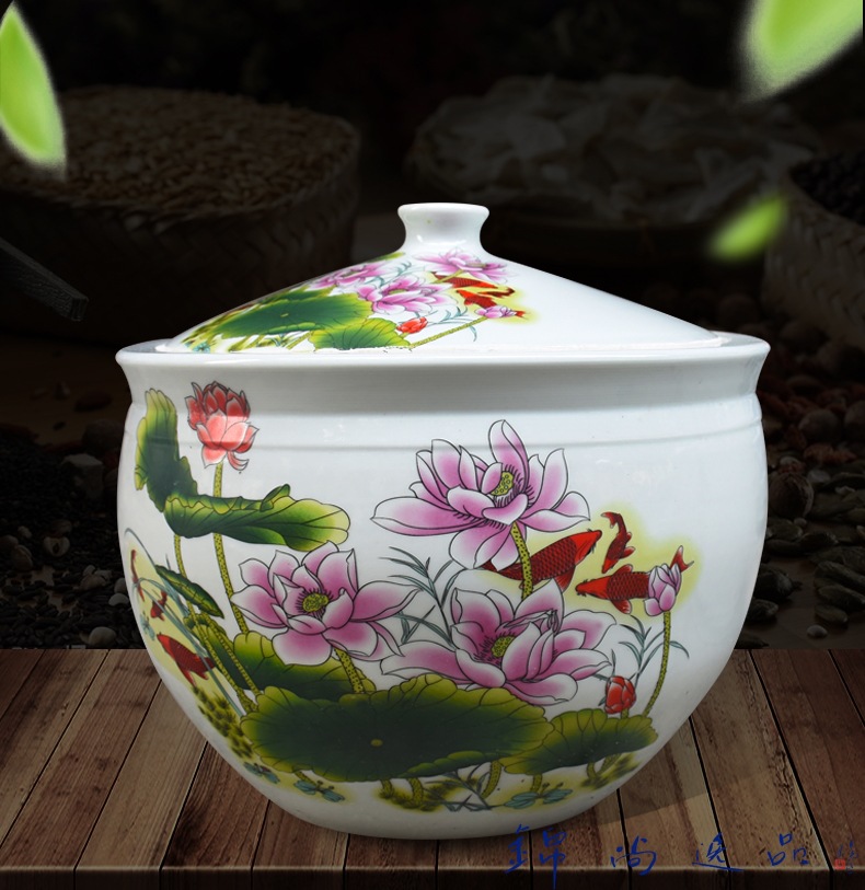 陶瓷米缸米桶50斤100斤20装家用带盖景德镇储物米罐腌菜桶水油缸