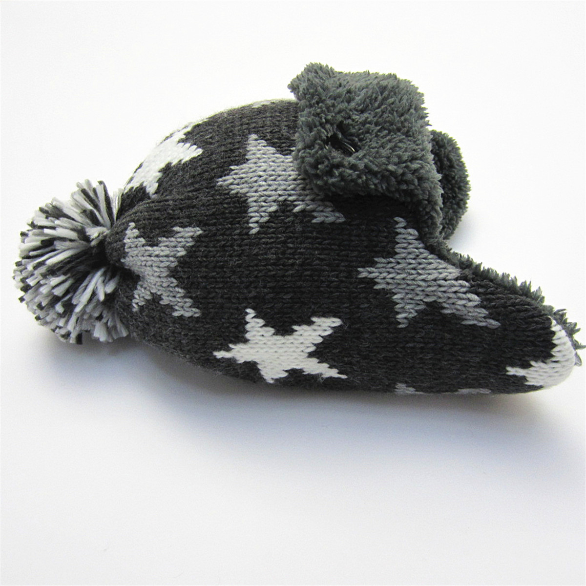 外贸原单工厂灰底星星儿童风雪帽雷锋帽针织帽秋冬帽子手套两件套