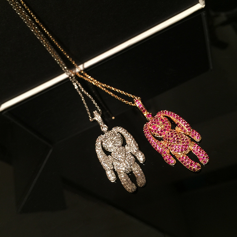 日韩时尚气质镶粉色钻折耳小兔子项链可爱萌趣百搭锁骨链女生礼物