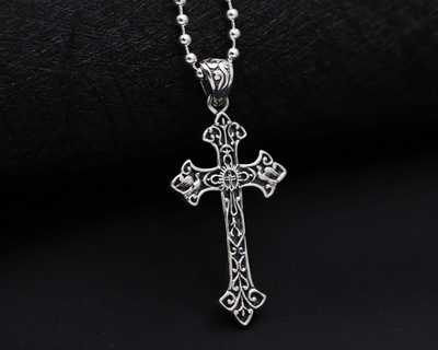 s925纯银流行饰品拉丁十字架吊坠复古做旧男女款搭配泰银挂坠个性