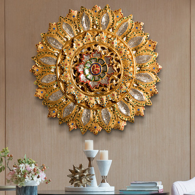 泰国木雕板东南亚墙挂贴金彩玻泰式会所装饰挂件玄关壁挂