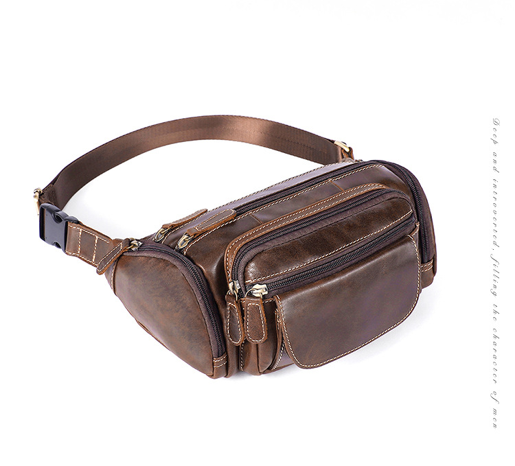 品牌真皮男包欧美复古大容量户外腰包头层牛皮男士腰包斜挎包单肩