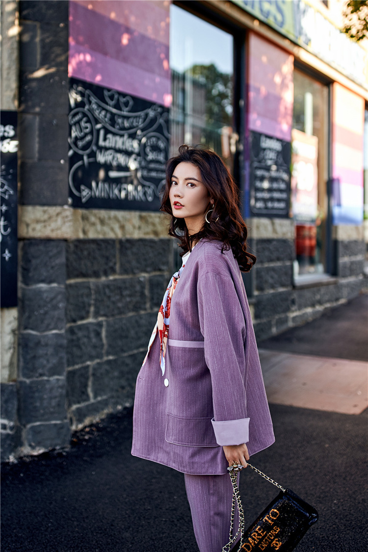 原创设计杭州腔调女装2018新款时尚休闲套装女百搭西装上衣加裤子