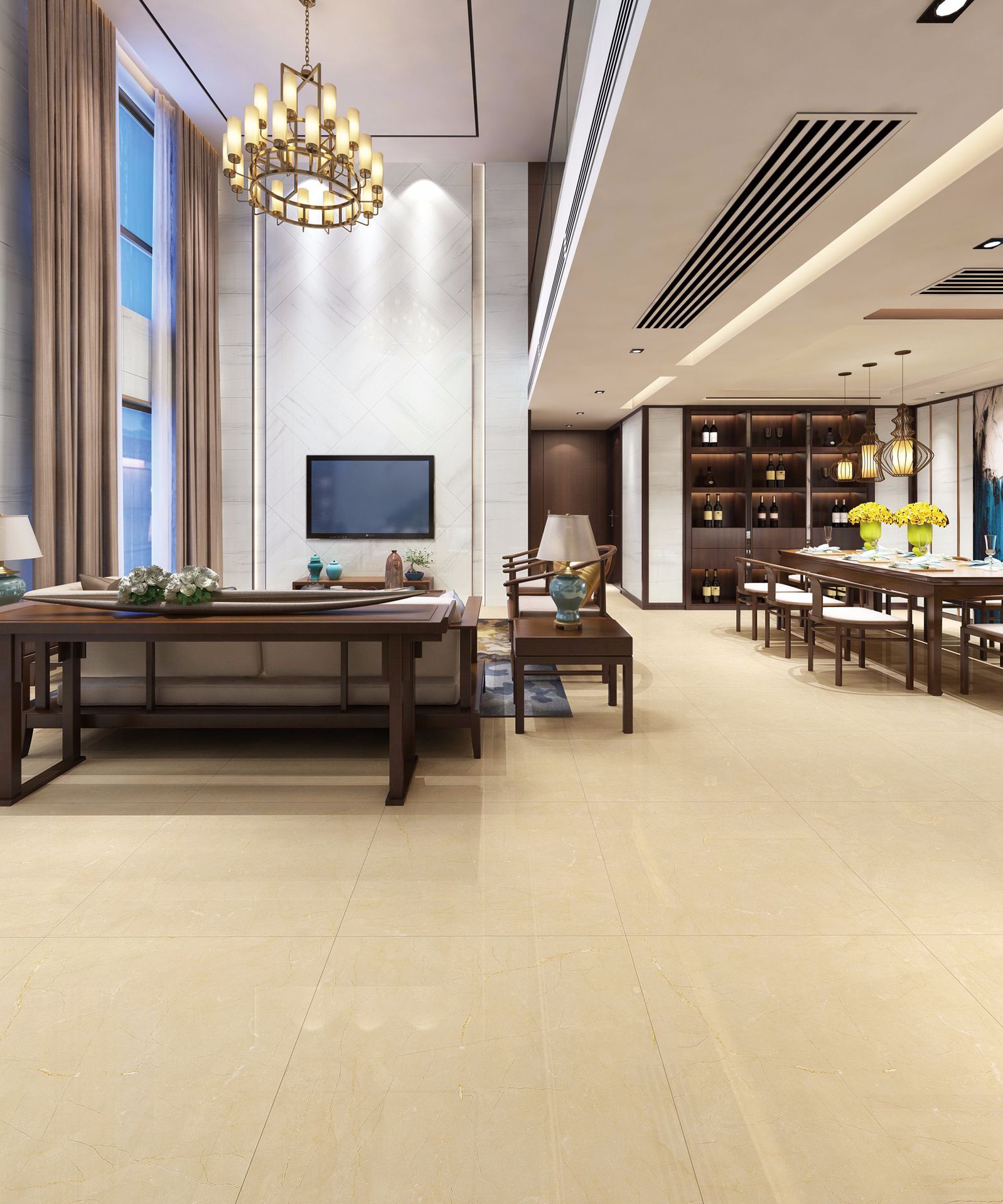 900x900mm238新中式通体大理石装修酒店大堂房间防滑防潮耐磨瓷砖