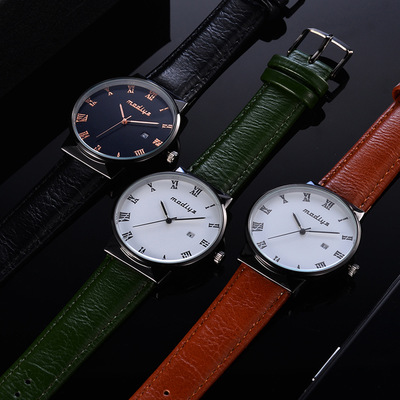 石英表厂家批发 modiya爆款超薄日历皮带手表男 时尚防水男士手表