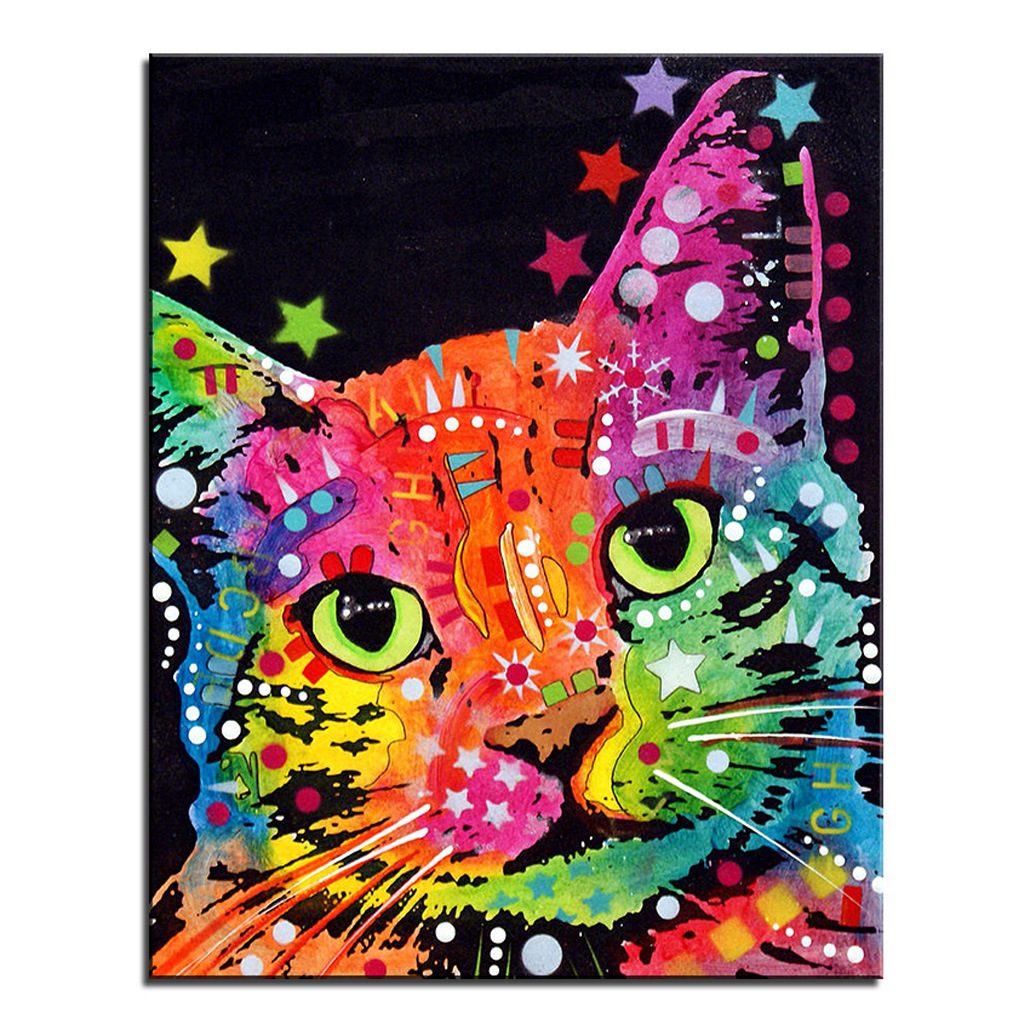 【厂家直销】高清家居装饰画艺术画帆布画单幅彩色猫wish跨境货源