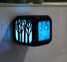 创意森林主题冰箱钟led灯冰箱贴留言贴磁性吸粘挂钟表3D立体闹钟