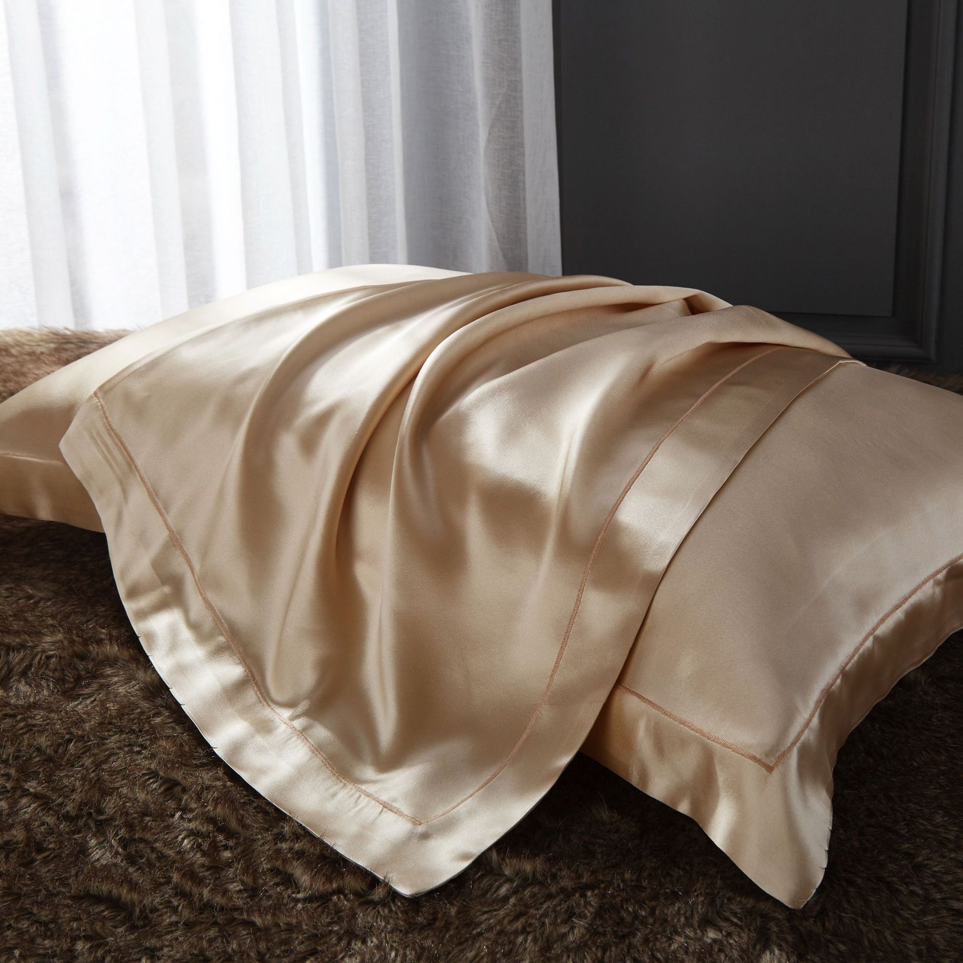 新品欧式真丝枕套100%桑蚕丝纯色酒店单面色枕套48*74cm一对装