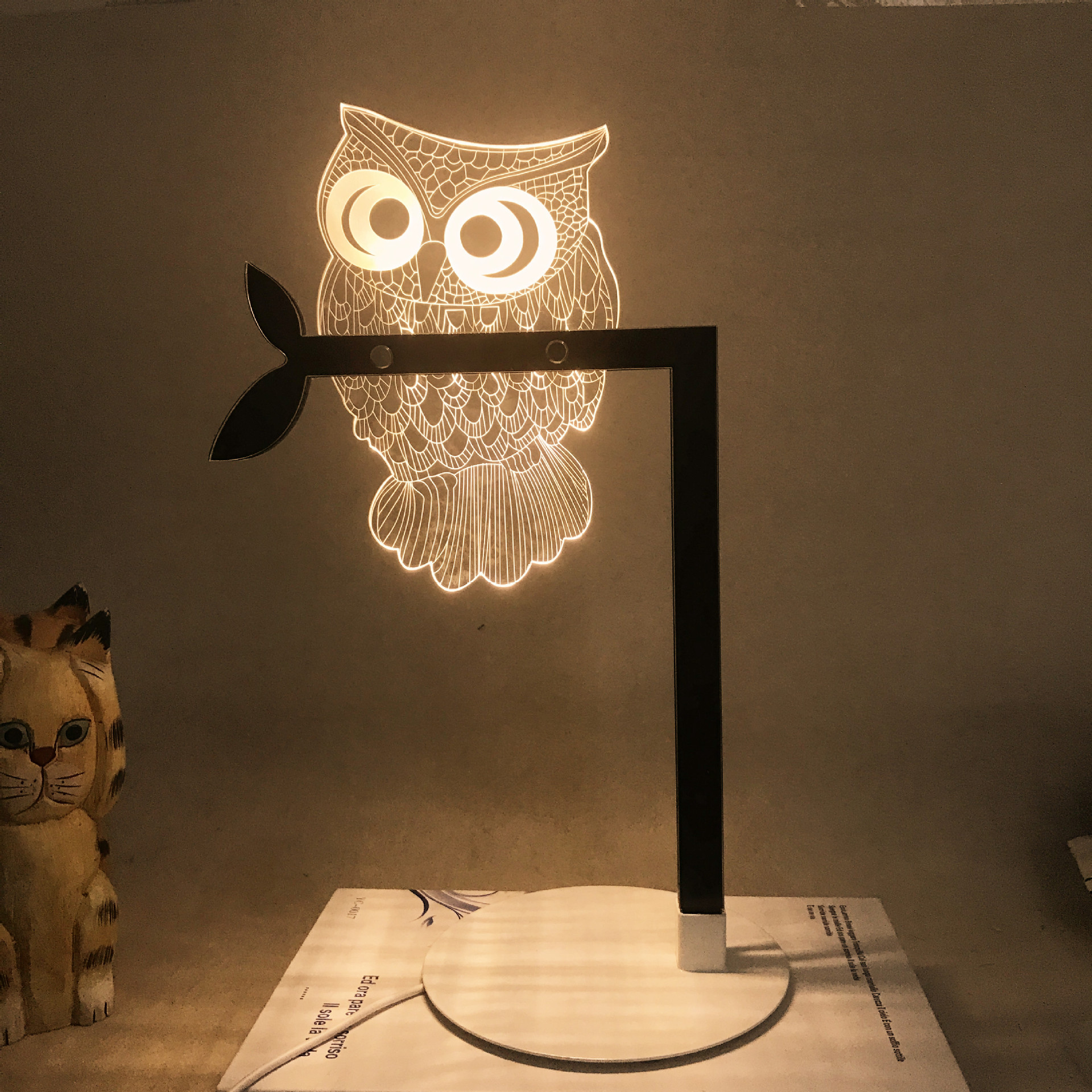 3d视觉猫头鹰立体台灯亚克力led小夜灯可调光台灯情人节礼物
