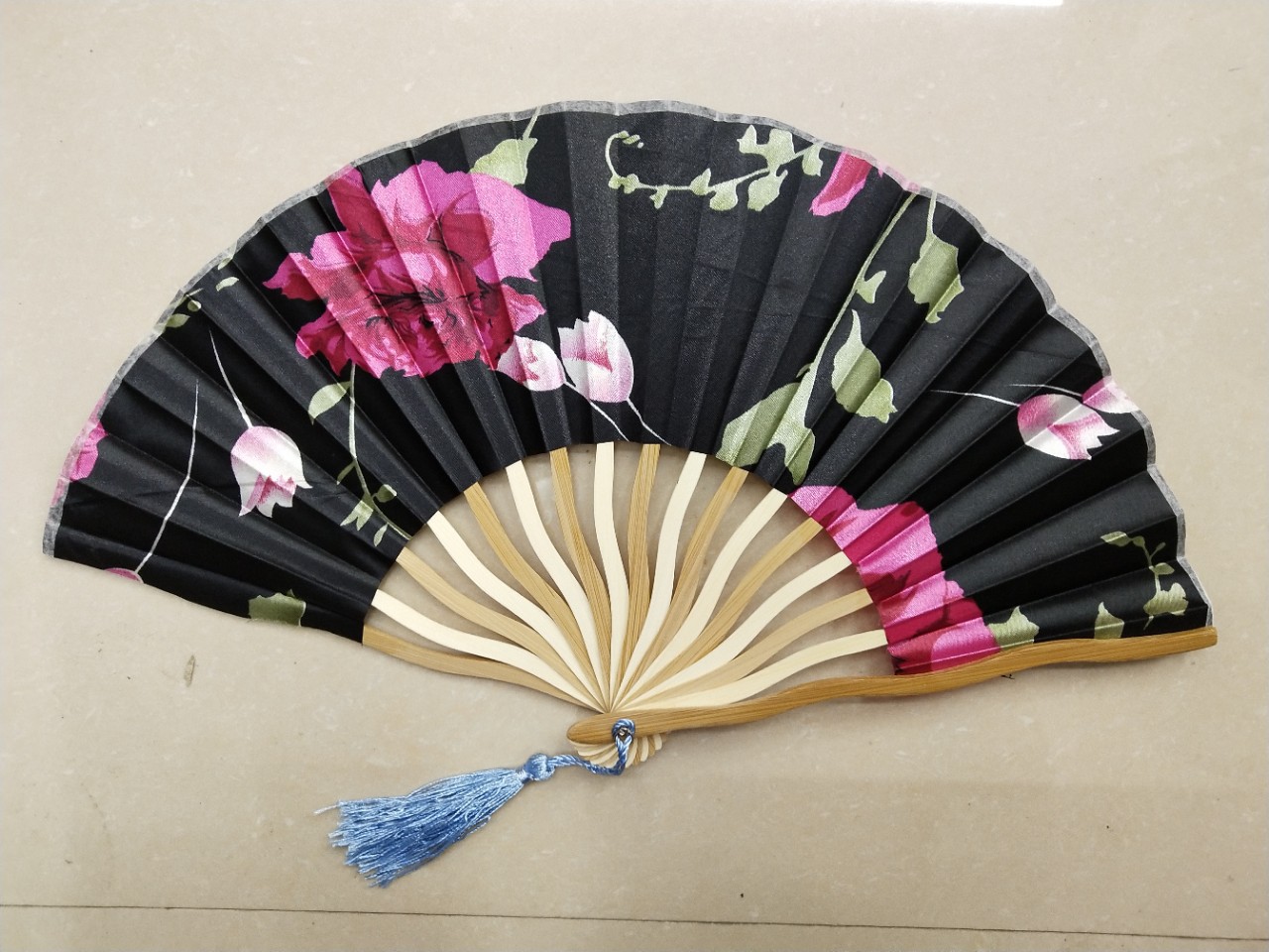 绸布花折扇竹制女扇中高档礼品工艺扇