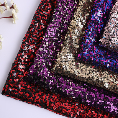 网纱亮片绣面料 3mm加密珠片亮片绣 连衣裙舞台服蕾丝绣花面料