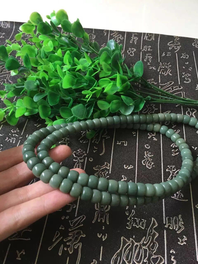 天然阴皮绿菩提根 墨绿菩提根 翡翠绿菩提根108颗佛珠 佛珠念珠