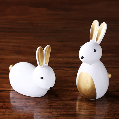 北欧简约树脂兔子小摆件 创意家居儿童房书柜摆设 样板间软装饰品