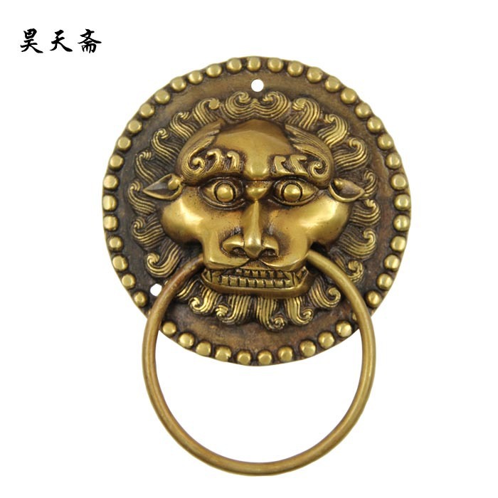 昊天斋 铜雕新中式古代门环大门仿古拉手大门小院门兽头纯铜把手