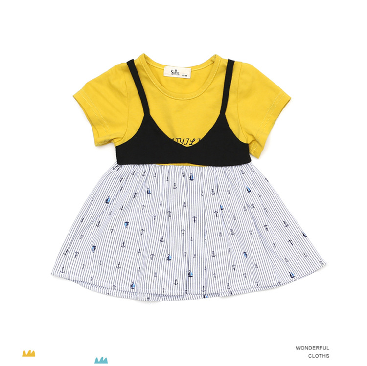 童装女童小童1-4-6岁宝宝连衣裙夏装2018新款假两件碎花吊带裙子