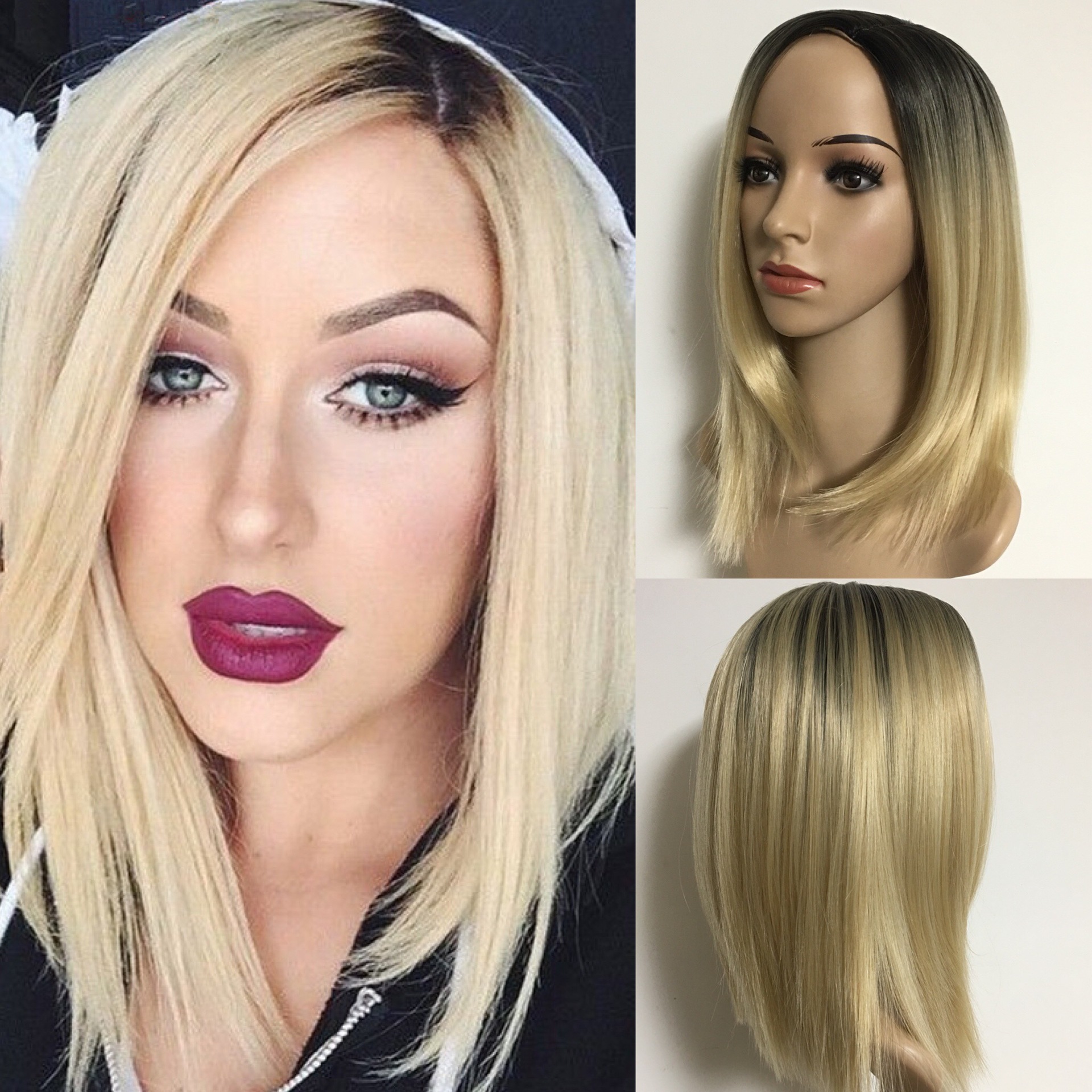 跨境专供 渐变金色短直发染色波波头假发化纤发 外贸爆款一件代发