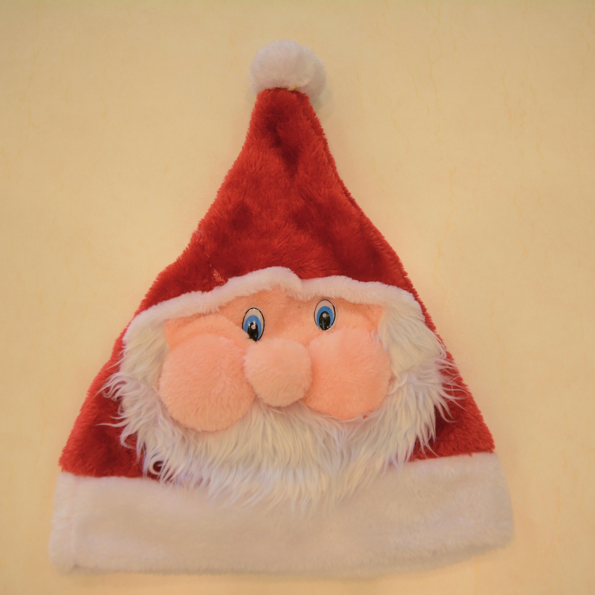 圣诞节老人脸毛绒帽圣诞老人公仔帽可爱圣诞帽节日装饰派对用品