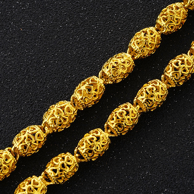 男士龙头仿真黄金项链电镀金24k 久不掉色橄榄珠镂空金链子