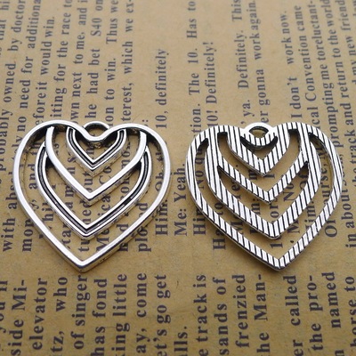 ww06 24*25mm 合金镂空爱心古银色饰品配件复古100个/包2.5克