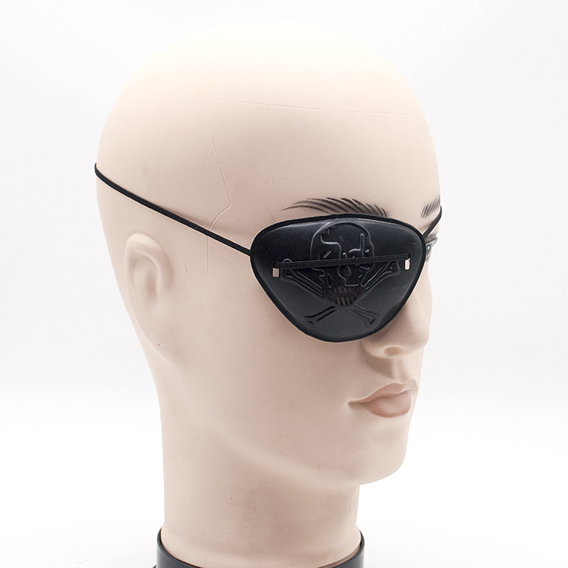 塑料黑色穿绳独眼龙加勒比海盗眼罩骷颅头万圣节化妆舞会配饰道具